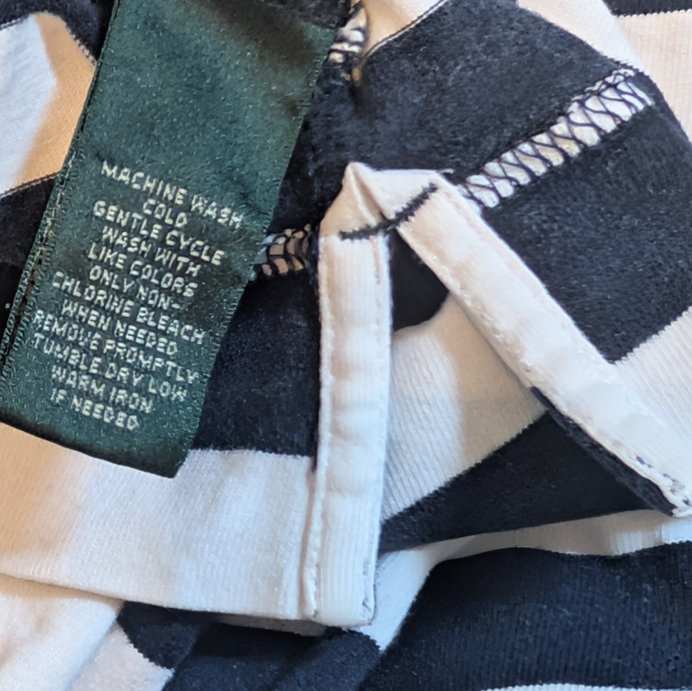 Lauren Ralph Lauren Striped 3/4 Sleeve Boatneck Top - Navy and White Women's PM - Picture 5 of 8